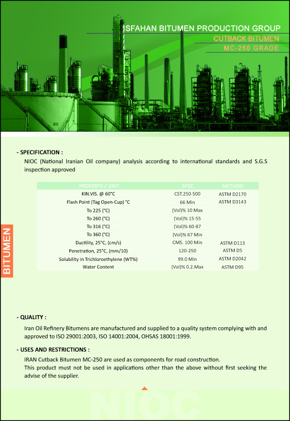 Iran Cutback Bitumen MC250 Iran Penetration Bitumen MC250